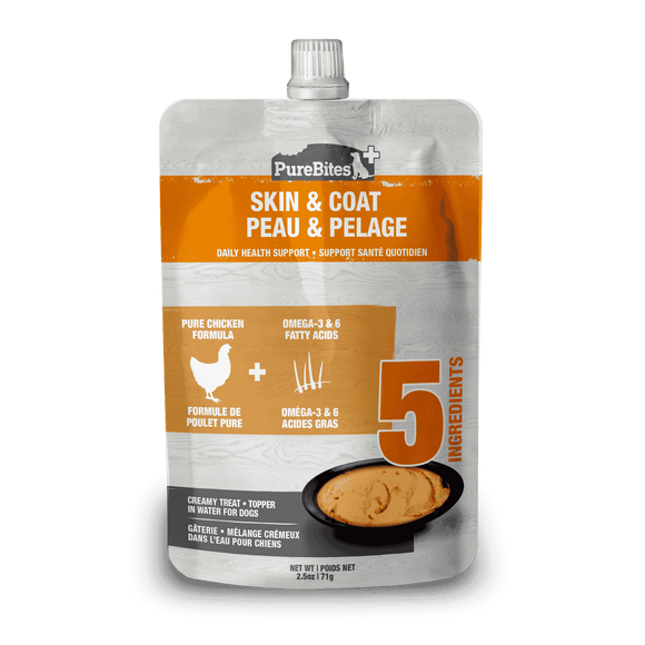 PureBites Skin & Coat Squeezables Dog Treat (2.5 oz - Single Pouch (PureBites Plus))