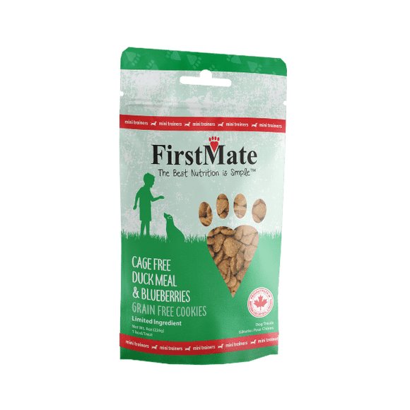 FirstMate Pet Foods Mini Trainers Cage Free Duck Meal & Blueberries Dog Treats