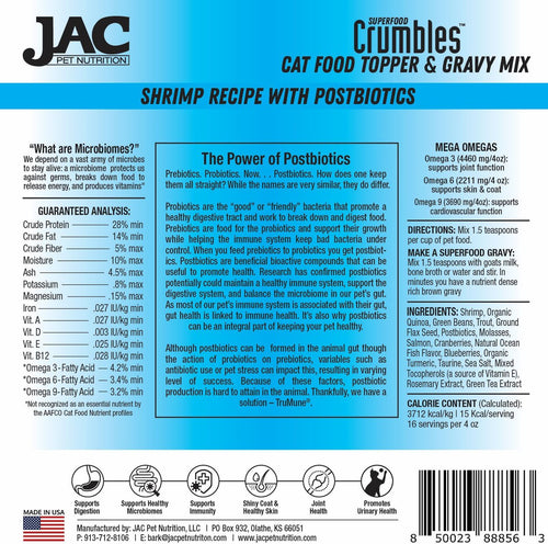 JAC Pet Nutrition Air-Dried Shrimp Superfood Crumbles Grain-Free Cat Food Topper (4 oz)