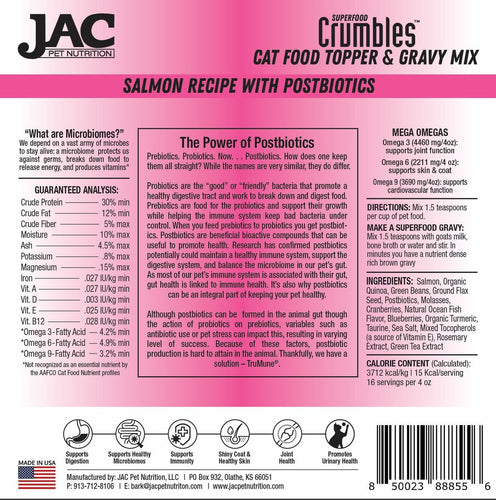 JAC Pet Nutrition Air-Dried Salmon Superfood Crumbles Grain-Free Cat Food Topper (4 oz)