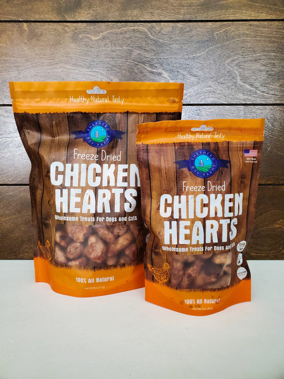 Shepherd Boy Farms Freeze-Dried Chicken Hearts Treats for Dogs and Cats (8 oz)