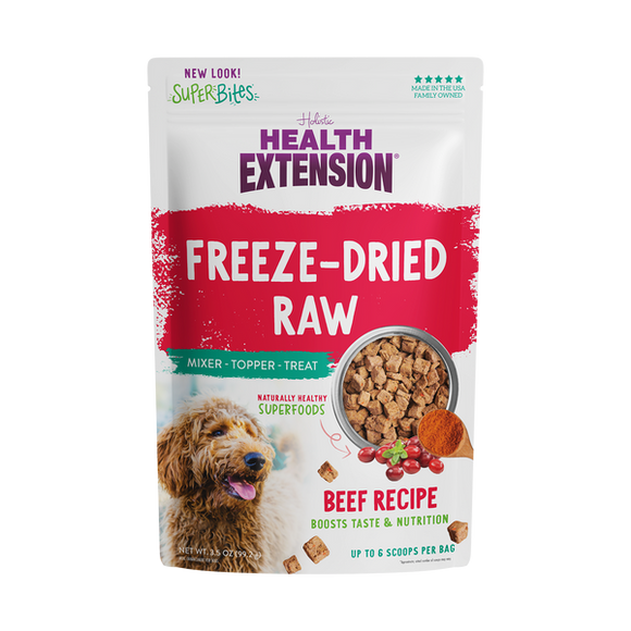 Health Extension Super Bites Freeze-Dried Raw Beef Recipe Meal Mixer for Dogs