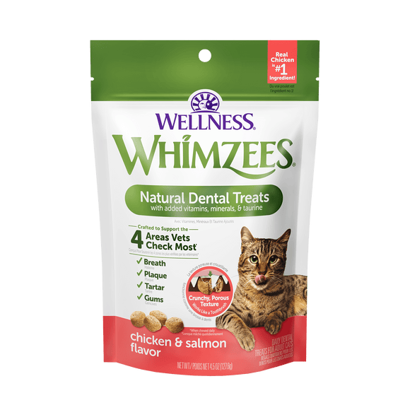 Whimzees Natural Cat Dental Treats, Chicken & Salmon Flavor (4.5 oz)