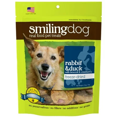 Herbsmith Smiling Dog Treats Freeze Dried Rabbit and Duck Recipe (2.5 oz)