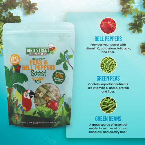 Bird Street Bistro Peas & Bell Peppers Boost- Parrot Veggies Mix Bird Treats (2 oz)