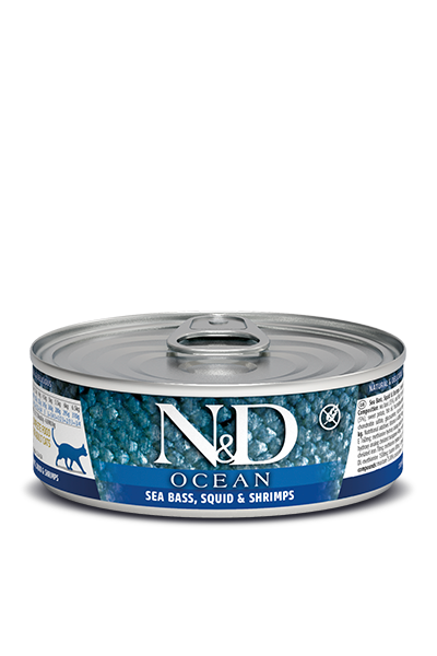 Farmina N&D Ocean Sea Bass, Squid & Shrimp Adult Cat Wet Food (Cans of 12)