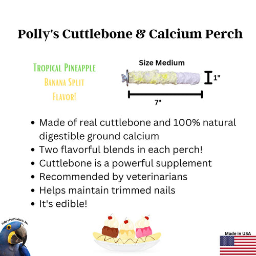 Polly's Pet Products Banana Split Cuttlebone & Calcium Perch - Medium