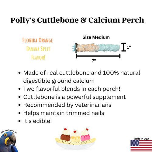 Polly's Pet Products Banana Split Cuttlebone & Calcium Perch - Medium