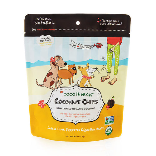 Coco Therapy Organic Coconut Chips - Raw Coconut for dogs, cats, birds (6 oz)