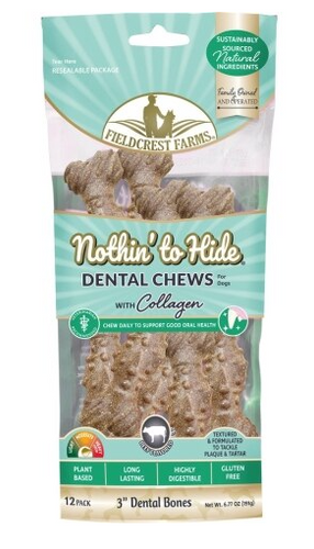 Fieldcrest Farms Nothin' to Hide Dental Bone 3″ Beef (3 12 pack)