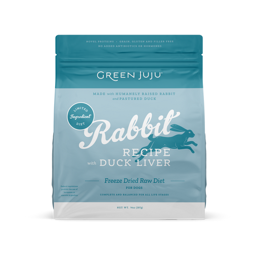 Green Juju Rabbit Recipe with Duck Liver Freeze Dried Raw Diet for Dogs (14 oz)