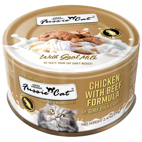 Fussie Cat Chicken with Beef Formula in Goat Milk Gravy Cat Food (2.47 oz (70g))