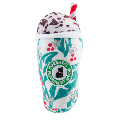 Haute Diggity Dog Starbarks Puppermint Mocha - Holly Print Cup Dog Toy (7 x 4.5 x 3)