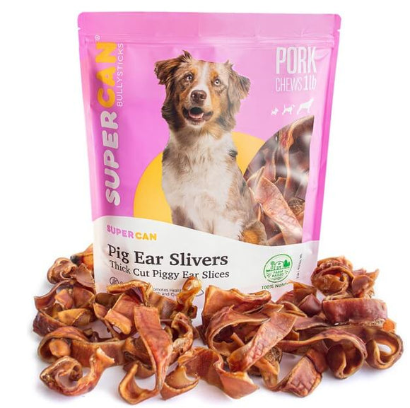 Supercan Bully Sticks Pig Ear Slivers (1 LB)