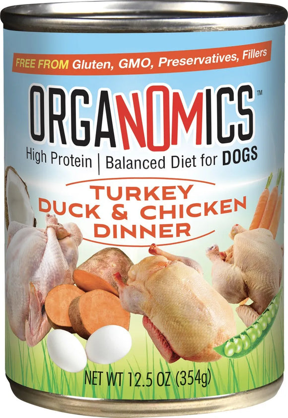 Organomics Turkey Duck & Chicken Dinner for Dogs (12.8 OZ & Case of 12)