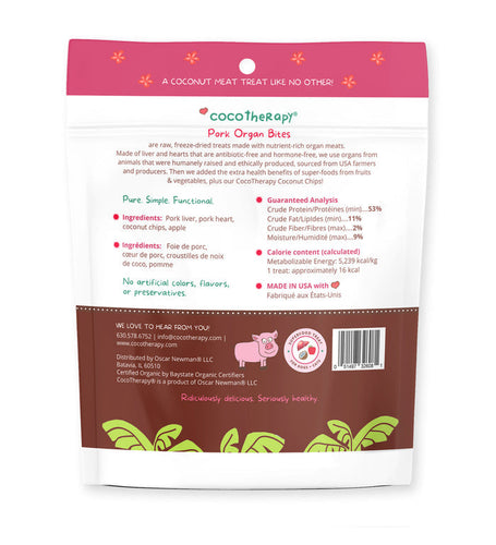 CocoTherapy Organ Bites! Pork Organs + Apples + Coconut - Raw Organ Meat Treat for dogs and cats (3 oz)