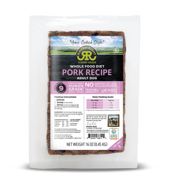Raised Right Original Pork Adult Dog Recipe (1 LB)