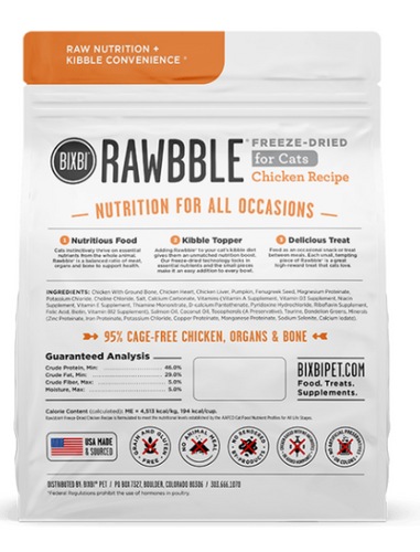 Bixbi Rawbble® Freeze-Dried Food for Cats – Chicken Recipe (10 oz)