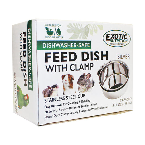 Exotic Nutrition Stainless Steel Feed Dish (10 oz Silver)