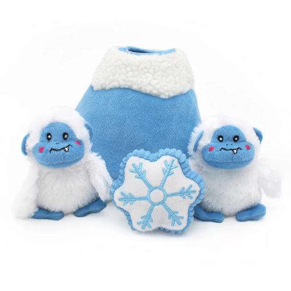 ZippyPaws Holiday Burrow® – Yeti Mountain Plush Dog Toy (Blue White)