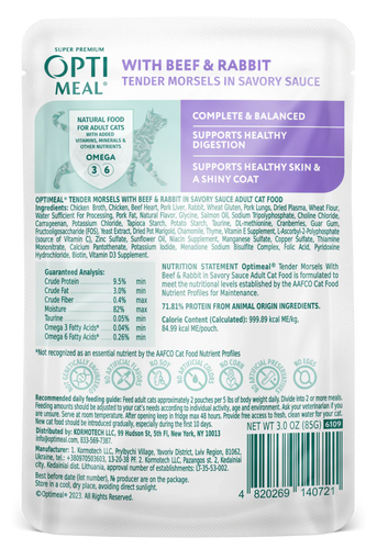 Optimeal® Tender Morsels With Beef & Rabbit In Savory Sauce For Adult Cats (3 oz)