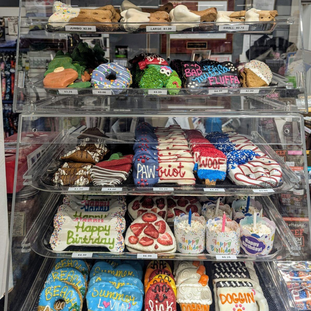 garden state bakery shelves stocked with their baked and frosted dog treats