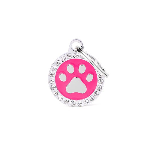 MyFamily Glam Fuchsia Paw ID Tag with Rhinestones (Media, Pink)