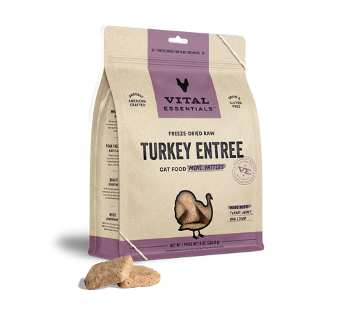 Vital Essentials Turkey Freeze-Dried Raw Entrée Cat Food Mini Patties