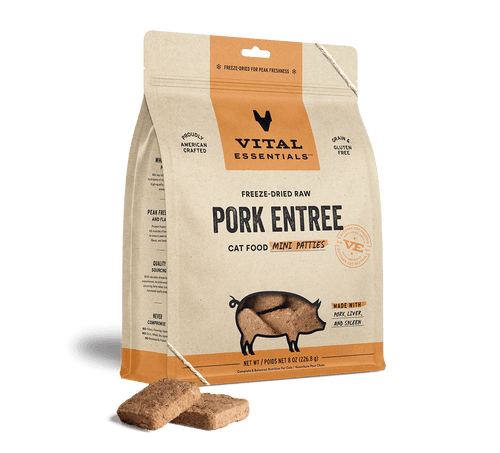 Vital Essentials Pork Freeze-Dried Raw Entrée Cat Food Mini Patties (8 OZ)