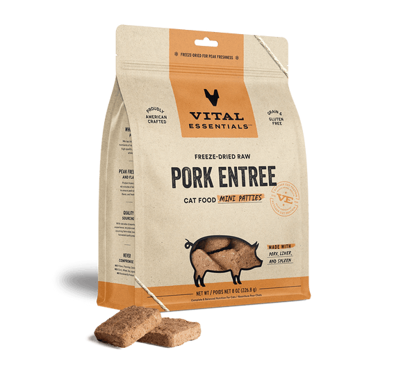 Vital Essentials Pork Freeze-Dried Raw Entrée Cat Food Mini Patties (8 OZ)