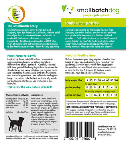 Smallbatch Lambbatch Frozen Dog Food (3 Lb Siders)