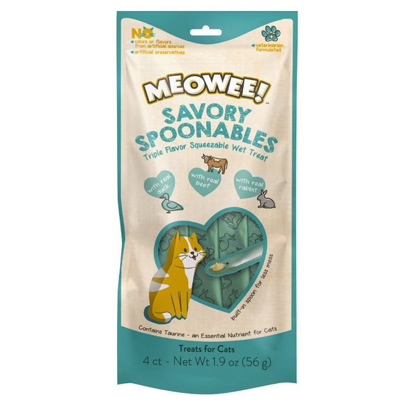 Meowee! Savory Spoonables with Duck, Beef + Rabbit Wet Treats for Cats (8 ct)