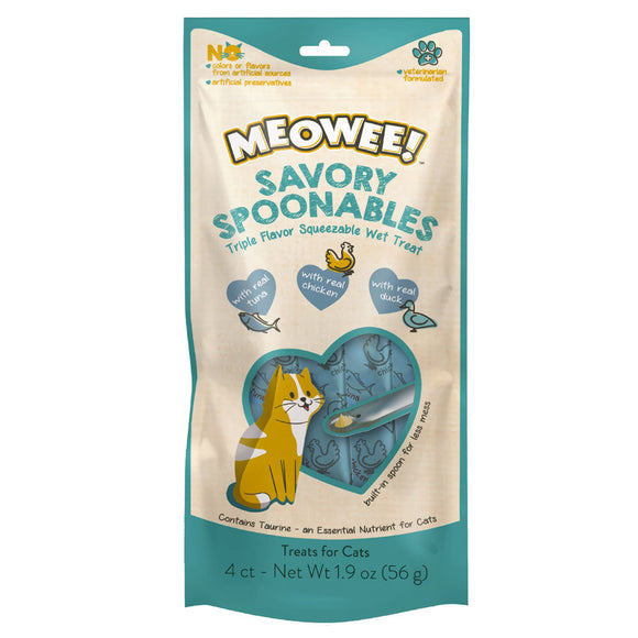 Meowee! Savory Spoonables with Tuna, Chicken + Duck Wet Treats for Cats (8 ct)